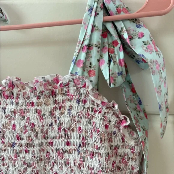 LOVESHACKFANCY x TARGET Adeline Smocked Ruffled Floral Tie Strap Mini Dress - Picture 6 of 9